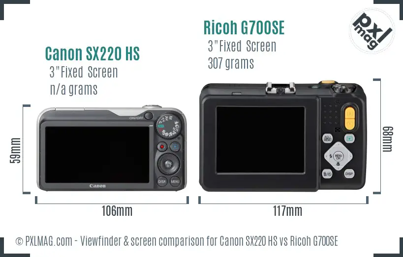 Canon SX220 HS vs Ricoh G700SE Screen and Viewfinder comparison Canon SX220 HS vs Ricoh G700SE Screen and Viewfinder comparison
