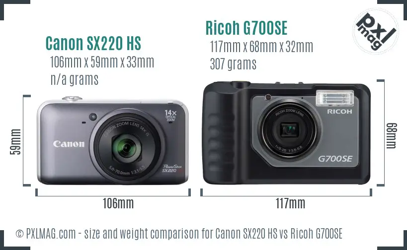 Canon SX220 HS vs Ricoh G700SE size comparison Canon SX220 HS vs Ricoh G700SE size comparison