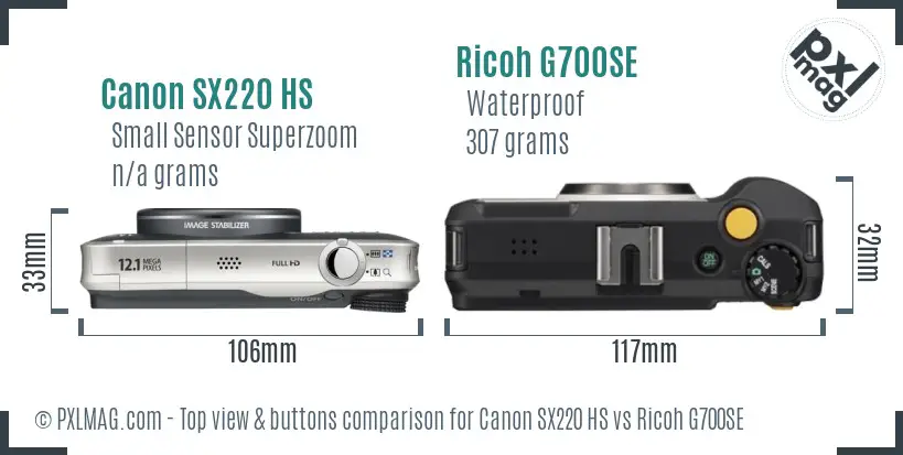 Canon SX220 HS vs Ricoh G700SE top view buttons comparison Canon SX220 HS vs Ricoh G700SE top view buttons comparison