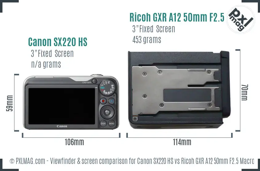 Canon SX220 HS vs Ricoh GXR A12 50mm F2.5 Macro Screen and Viewfinder comparison