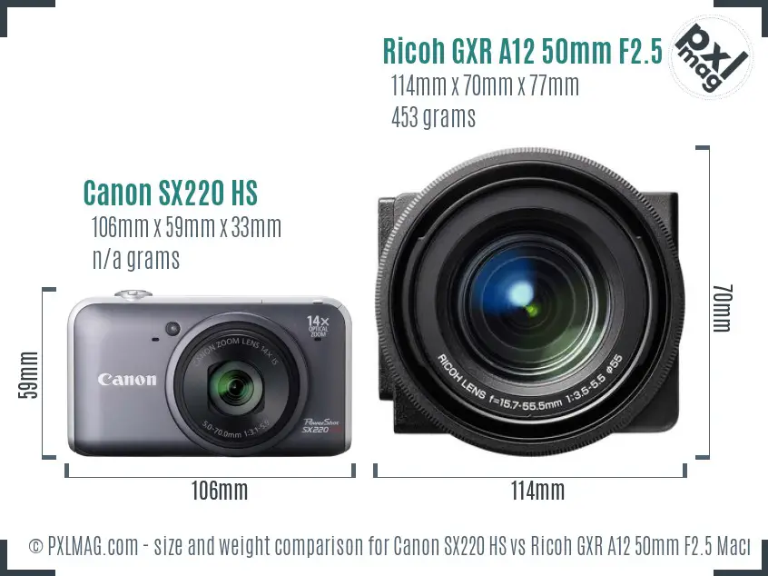 Canon SX220 HS vs Ricoh GXR A12 50mm F2.5 Macro size comparison