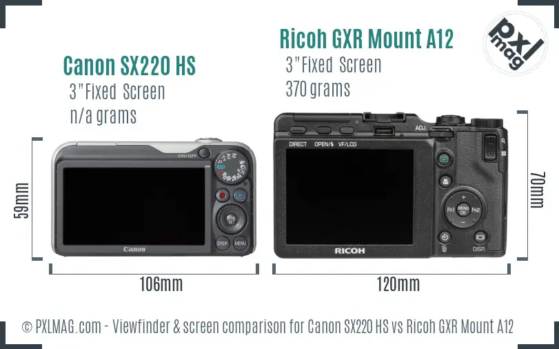 Canon SX220 HS vs Ricoh GXR Mount A12 Screen and Viewfinder comparison