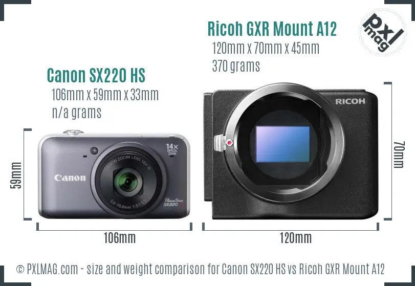 Canon SX220 HS vs Ricoh GXR Mount A12 size comparison