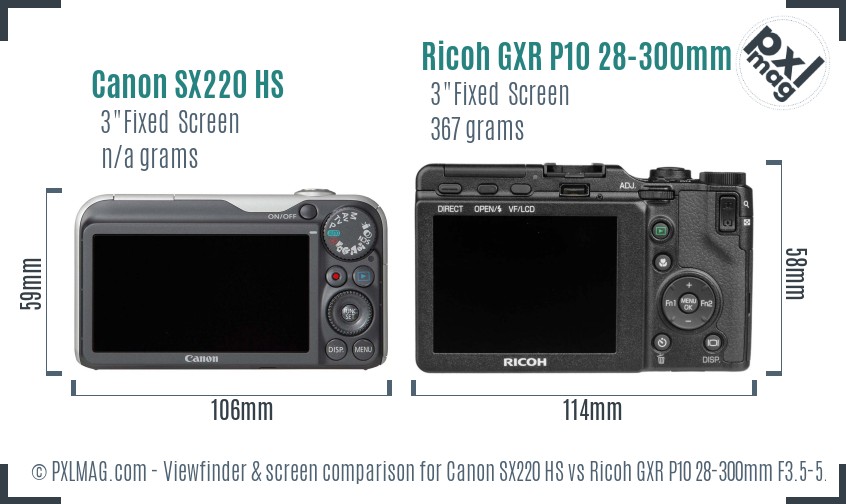 Canon SX220 HS vs Ricoh GXR P10 28-300mm F3.5-5.6 VC Screen and Viewfinder comparison