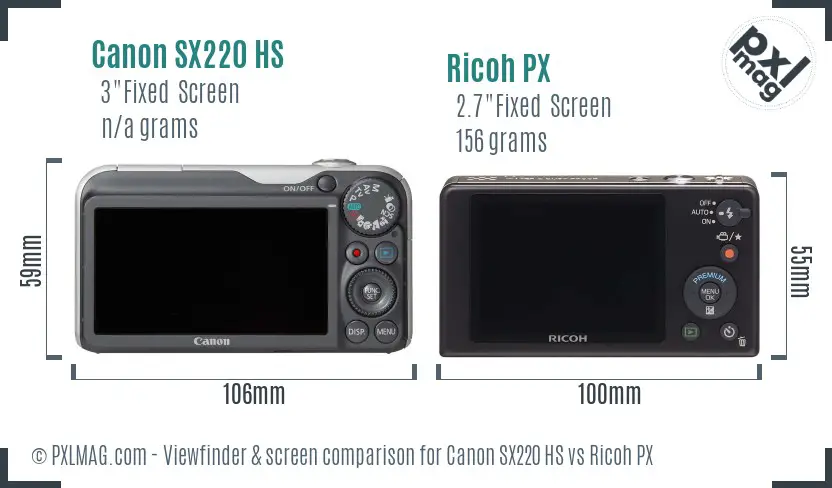 Canon SX220 HS vs Ricoh PX Screen and Viewfinder comparison Canon SX220 HS vs Ricoh PX Screen and Viewfinder comparison