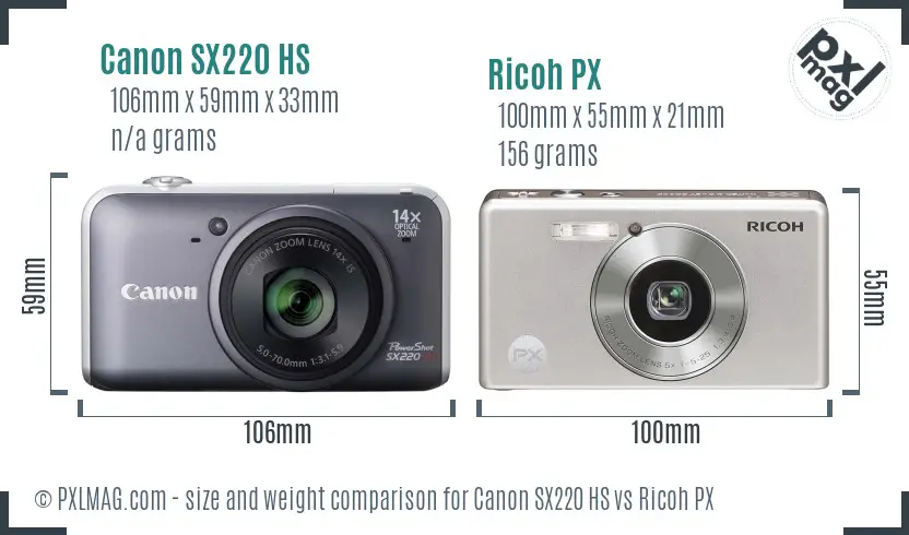 Canon SX220 HS vs Ricoh PX size comparison Canon SX220 HS vs Ricoh PX size comparison