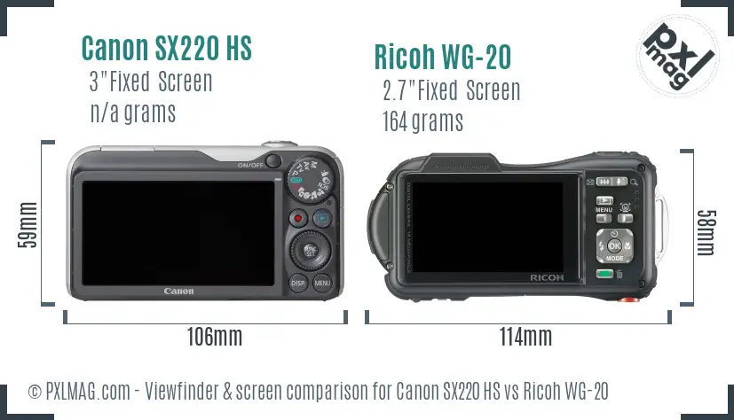 Canon SX220 HS vs Ricoh WG-20 Screen and Viewfinder comparison