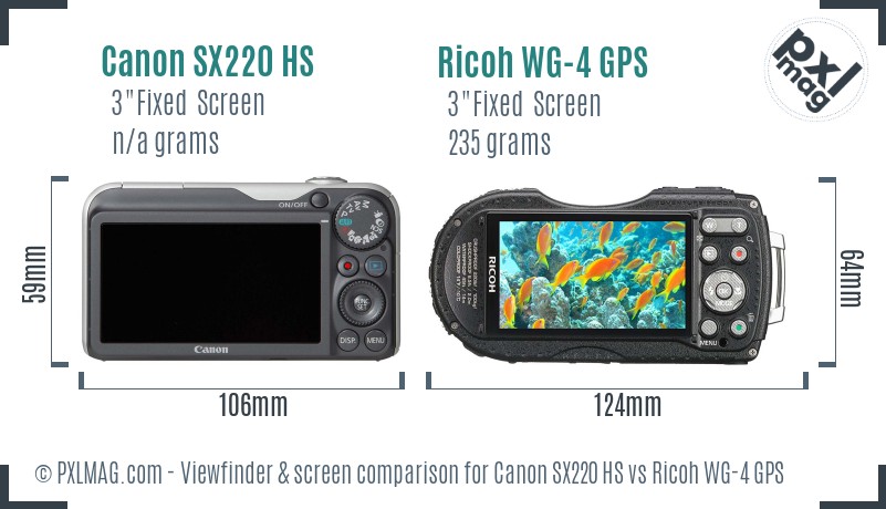 Canon SX220 HS vs Ricoh WG-4 GPS Screen and Viewfinder comparison