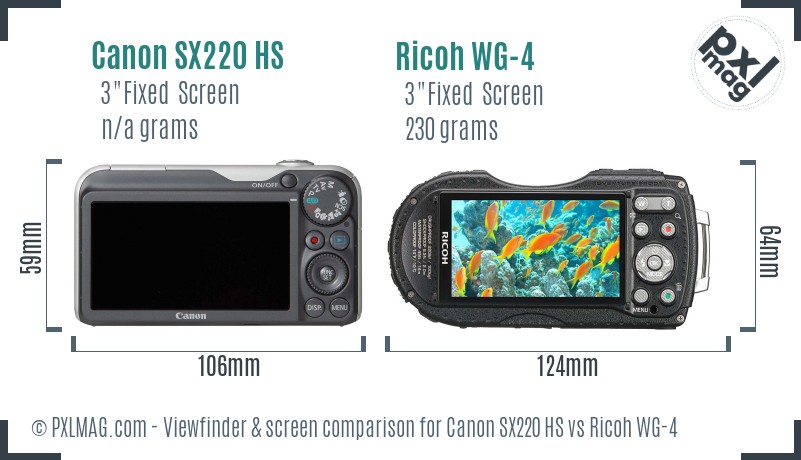 Canon SX220 HS vs Ricoh WG-4 Screen and Viewfinder comparison