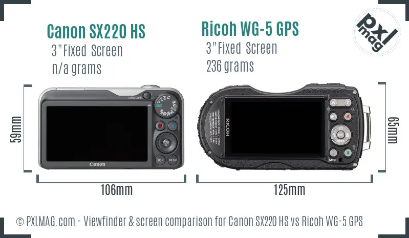 Canon SX220 HS vs Ricoh WG-5 GPS Screen and Viewfinder comparison