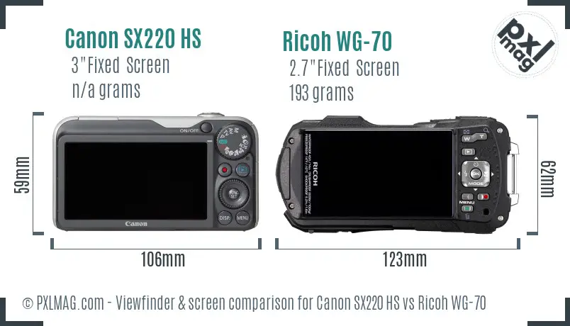 Canon SX220 HS vs Ricoh WG-70 Screen and Viewfinder comparison