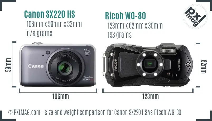 Canon SX220 HS vs Ricoh WG-80 size comparison Canon SX220 HS vs Ricoh WG-80 size comparison