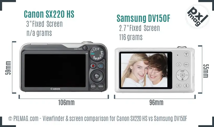 Canon SX220 HS vs Samsung DV150F Screen and Viewfinder comparison