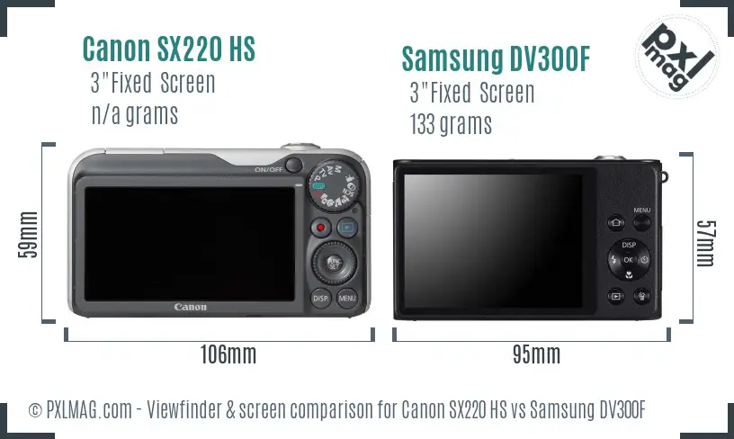 Canon SX220 HS vs Samsung DV300F Screen and Viewfinder comparison