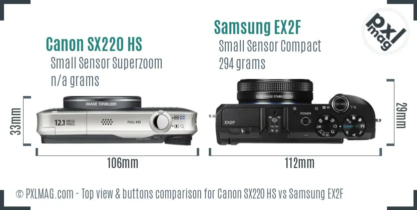 Canon SX220 HS vs Samsung EX2F top view buttons comparison