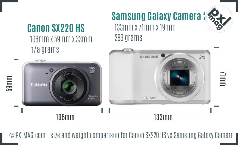 Canon SX220 HS vs Samsung Galaxy Camera 2 size comparison