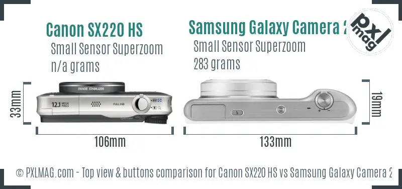 Canon SX220 HS vs Samsung Galaxy Camera 2 top view buttons comparison