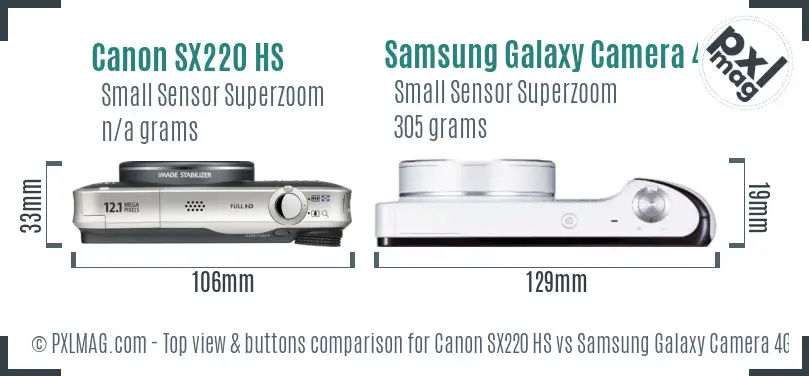 Canon SX220 HS vs Samsung Galaxy Camera 4G top view buttons comparison