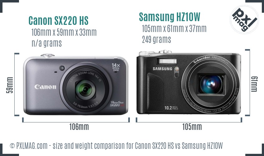 Canon SX220 HS vs Samsung HZ10W size comparison