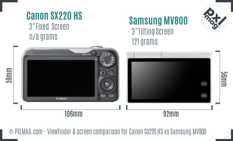 Canon SX220 HS vs Samsung MV800 Screen and Viewfinder comparison