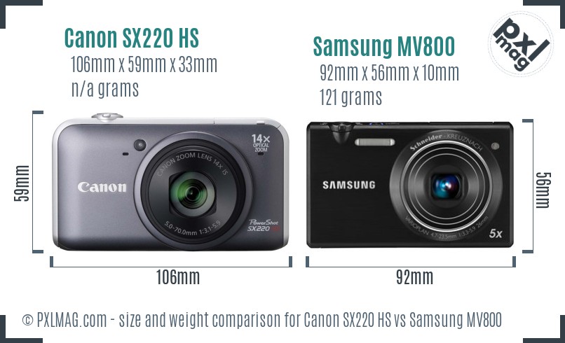 Canon SX220 HS vs Samsung MV800 size comparison