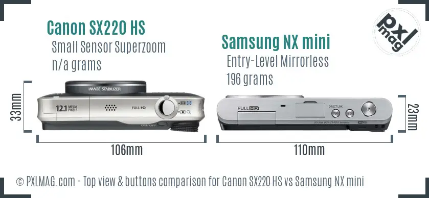 Canon SX220 HS vs Samsung NX mini top view buttons comparison