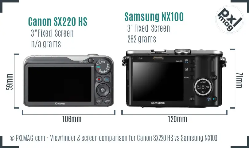 Canon SX220 HS vs Samsung NX100 Screen and Viewfinder comparison