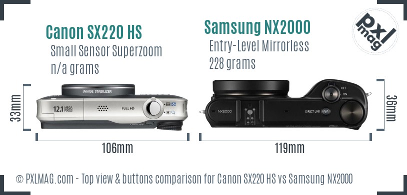 Canon SX220 HS vs Samsung NX2000 top view buttons comparison