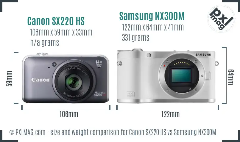Canon SX220 HS vs Samsung NX300M size comparison