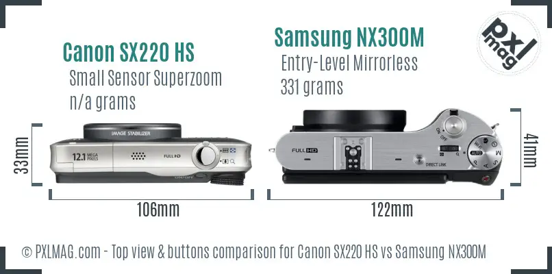 Canon SX220 HS vs Samsung NX300M top view buttons comparison