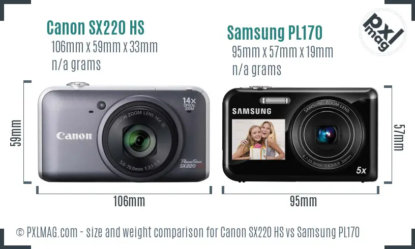 Canon SX220 HS vs Samsung PL170 size comparison Canon SX220 HS vs Samsung PL170 size comparison