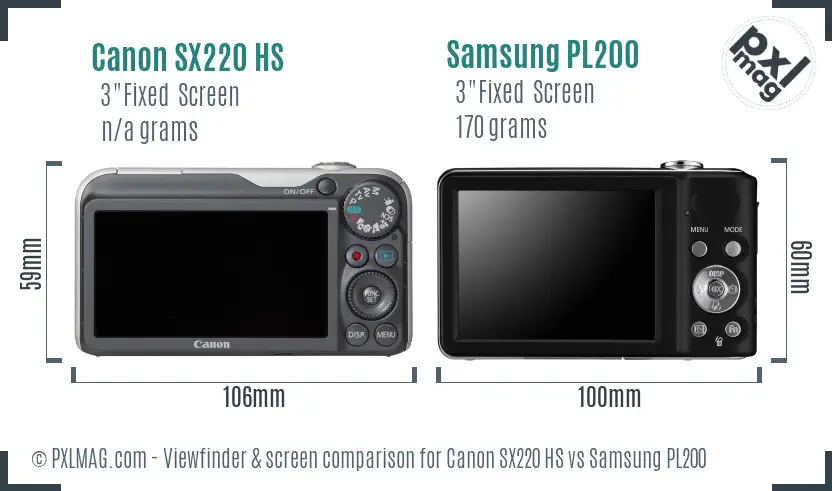 Canon SX220 HS vs Samsung PL200 Screen and Viewfinder comparison