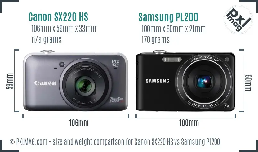 Canon SX220 HS vs Samsung PL200 size comparison