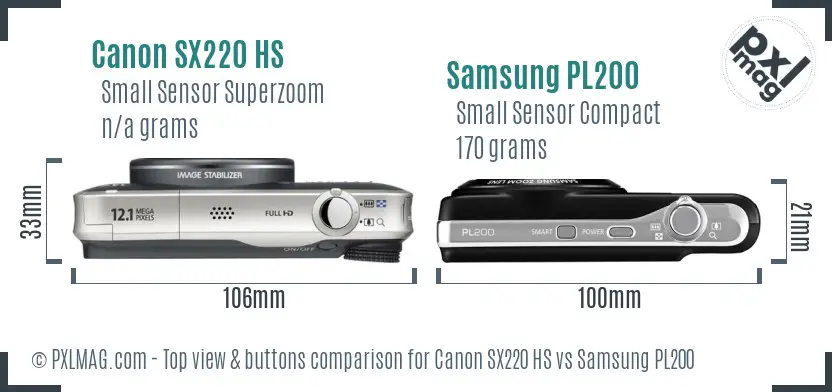 Canon SX220 HS vs Samsung PL200 top view buttons comparison