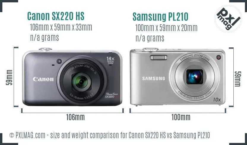 Canon SX220 HS vs Samsung PL210 size comparison