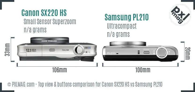 Canon SX220 HS vs Samsung PL210 top view buttons comparison