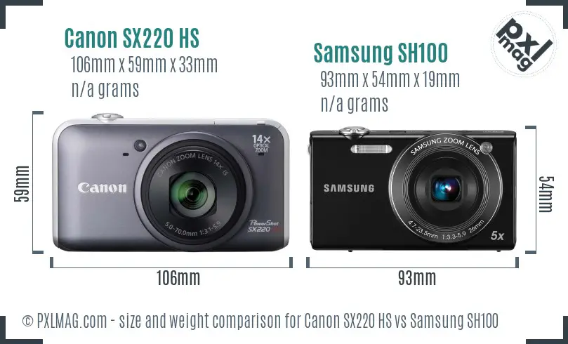 Canon SX220 HS vs Samsung SH100 size comparison