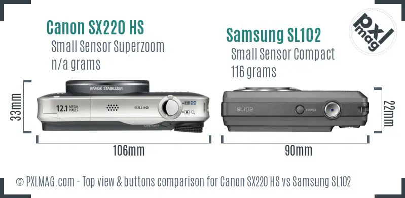 Canon SX220 HS vs Samsung SL102 top view buttons comparison