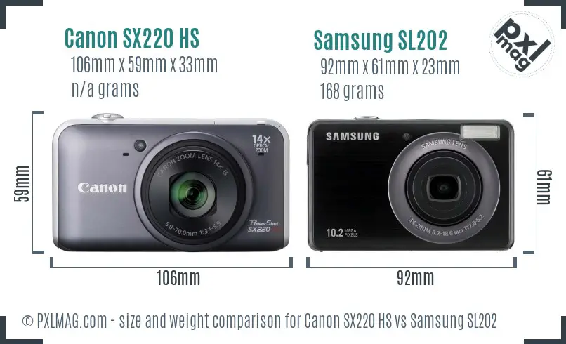 Canon SX220 HS vs Samsung SL202 size comparison