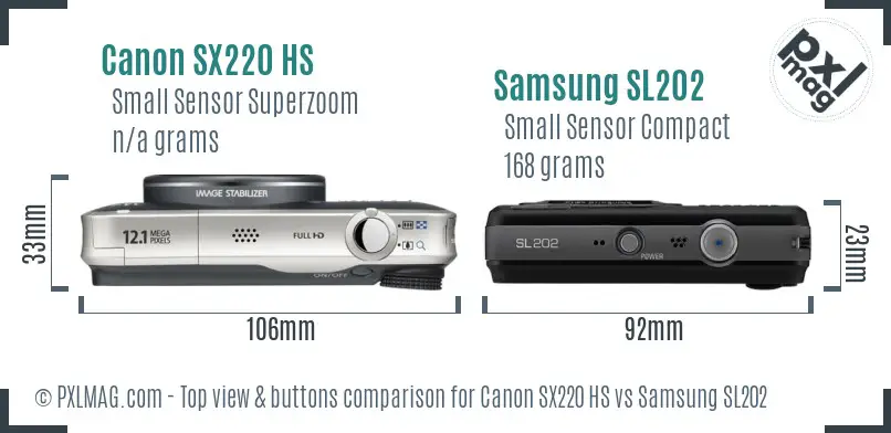 Canon SX220 HS vs Samsung SL202 top view buttons comparison