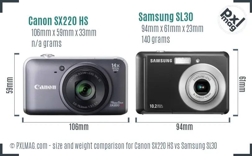 Canon SX220 HS vs Samsung SL30 size comparison