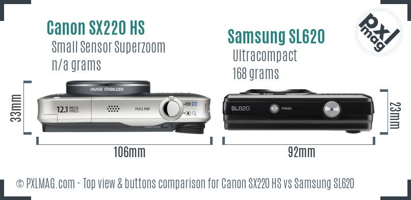 Canon SX220 HS vs Samsung SL620 top view buttons comparison