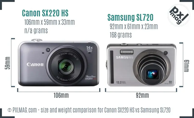 Canon SX220 HS vs Samsung SL720 size comparison