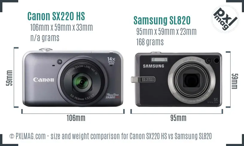 Canon SX220 HS vs Samsung SL820 size comparison