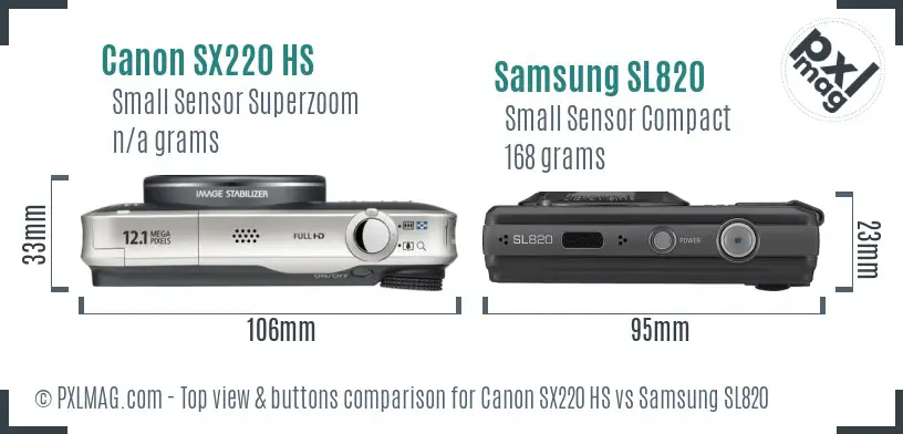 Canon SX220 HS vs Samsung SL820 top view buttons comparison