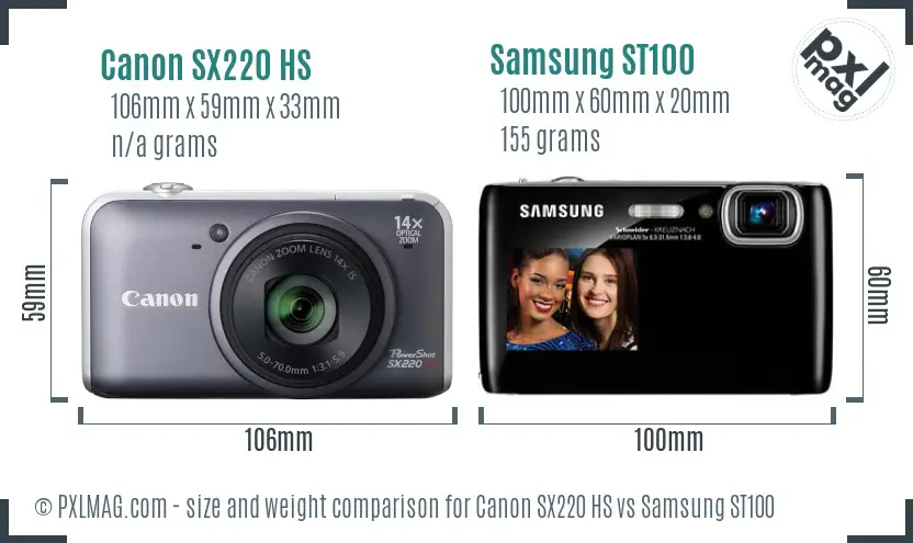 Canon SX220 HS vs Samsung ST100 size comparison