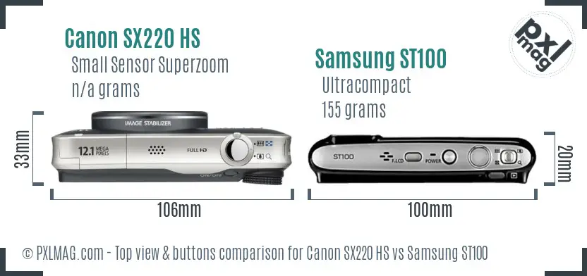 Canon SX220 HS vs Samsung ST100 top view buttons comparison