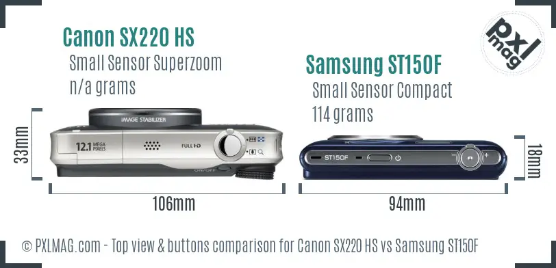 Canon SX220 HS vs Samsung ST150F top view buttons comparison Canon SX220 HS vs Samsung ST150F top view buttons comparison