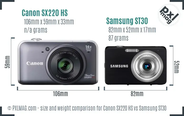 Canon SX220 HS vs Samsung ST30 size comparison