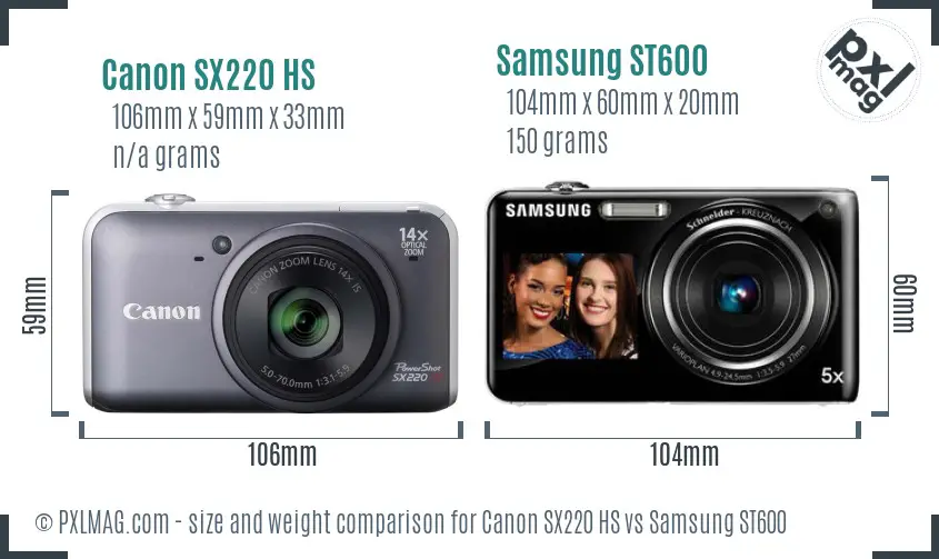 Canon SX220 HS vs Samsung ST600 size comparison